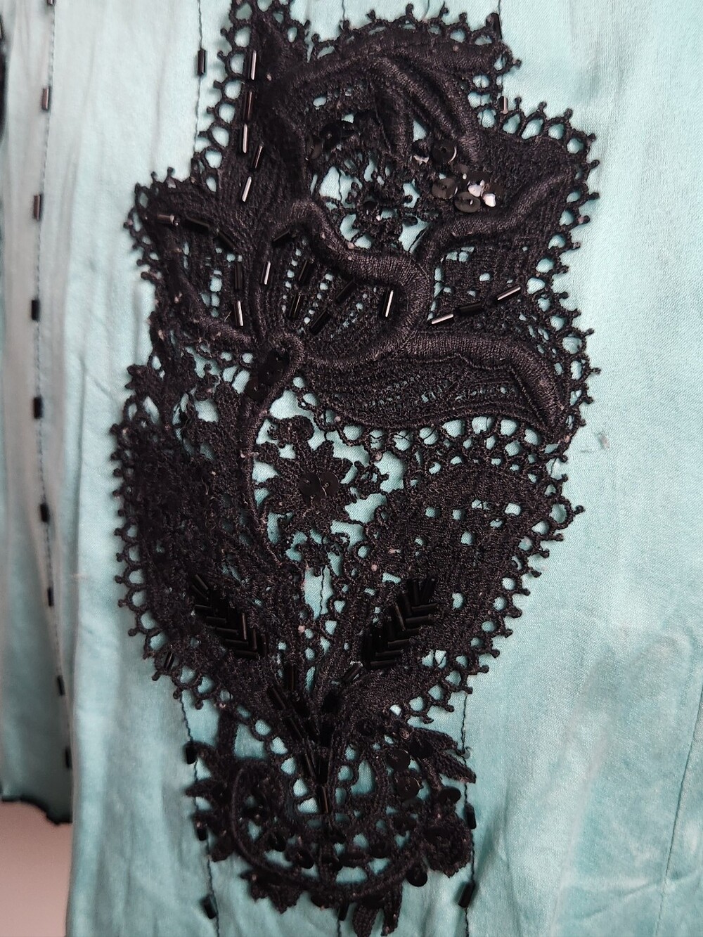 Blue Silk Lace Velvet Beaded Camisole - Picture 10 of 13